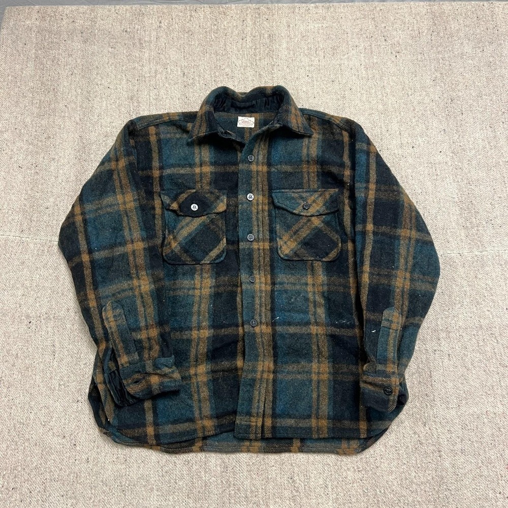Vintage Roomy Richard Plaid Button Up Jacket Mens Large Browns 1960s